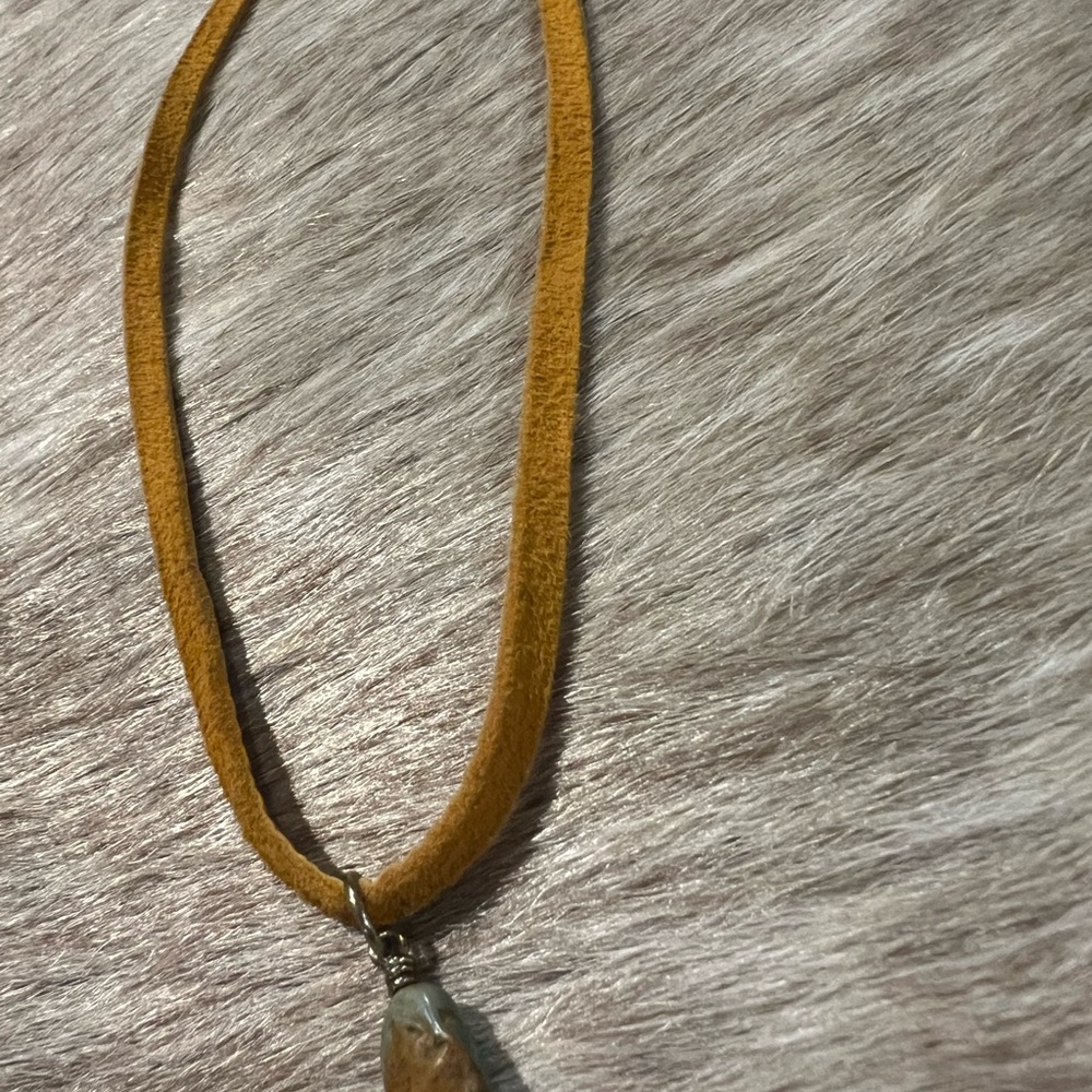 Mustard yellow leather Necklace with  Royston turquoise Pendant